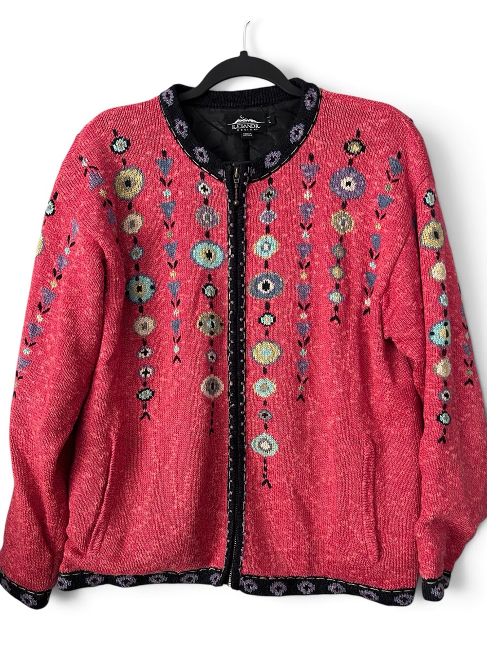 Icelandic Design Full Zip Fully Lined Cardigan Sweater Jacket Size Large